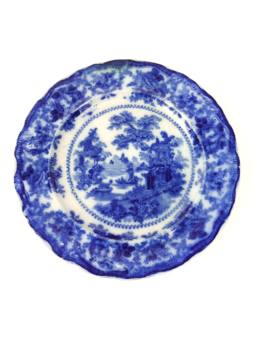 Antique Adams Fairy Villas Flow Blue 10" Dinner Plate Staffordshire England